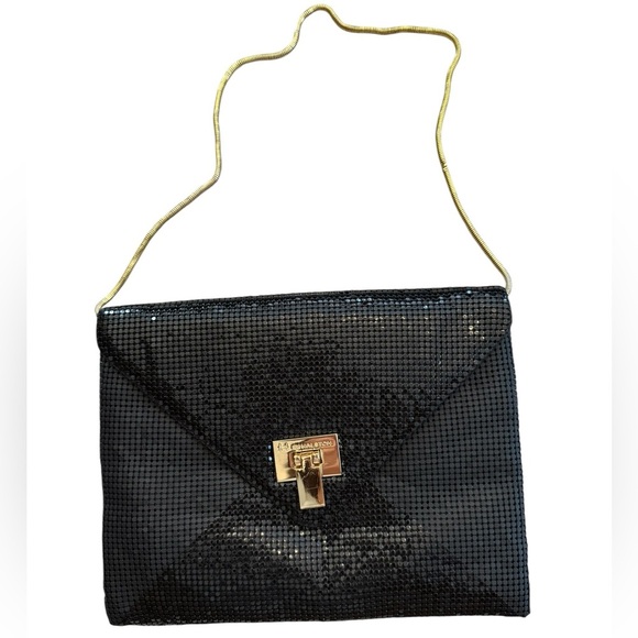 H by Halston Black Mesh Evening Bag with Gold Chain & Clasp - Picture 1 of 5
